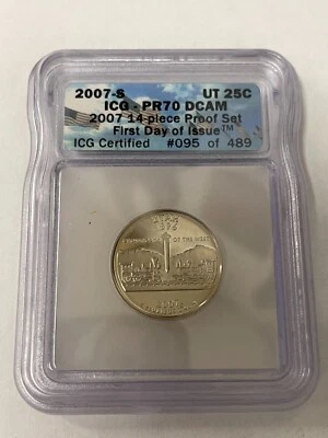 2007-S Proof UTAH Quarter ICG PR-70 DCAM FDOI 14 PC PF SET 95/489 25C - Image 1 of 2