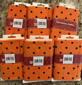 6 YARDS ORANGE BLACK POLKA DOTS 100% COTTON Fabric (pre Cut in 1 Yard) - Picture 1 of 4