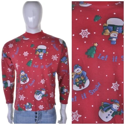 Vintage Christmas Snowmen Jumper S Cute Kitsch Ugly Tacky Sweater Sweatshirt - Image 1 of 4