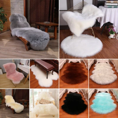 Fluffy Faux Fur Sheepskin Rug Warm Floor Furry Carpet Washable Bedroom Room Mats - Image 1 of 4
