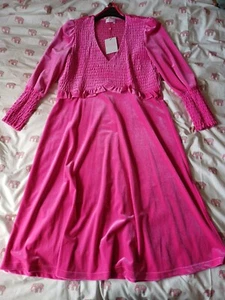 BNWT Ladies UK XXL (18-20) Savida Designer Hot / Bright Pink Velvet Midi Dress - Picture 1 of 9