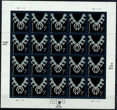 2004 NAVAJO JEWELRY MNH Sheet 20 2¢ Stamps: 3750 Native American Design Necklace - Image 1 of 2