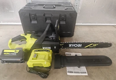 Motosierra RYOBI 40V sin escobillas de 18" con batería de 6,0 aH, cargador y estuche RY40HPCW01 Foto 1 de 4