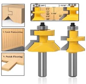 Flooring 2 Bit Tongue and Groove V-Notch Wainscotting Router Bit Set- 1/2" Shank - Picture 1 of 10