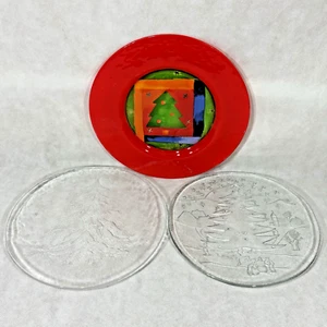 Dibbern Weihnachtsbaum 13,5" Glas Servierplatte Set klar & rot rund - Bild 1 von 24