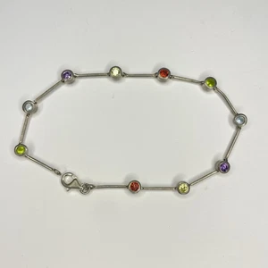 VTG 925 Sterling Silver Multicolour Stone Bracelet 4.9 Grams 7 3/4” - Bild 1 von 2