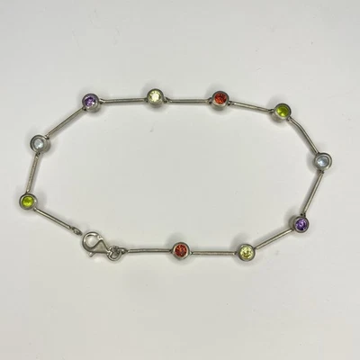 VTG 925 Sterling Silver Multicolour Stone Bracelet 4.9 Grams 7 3/4” - Image 1 of 2