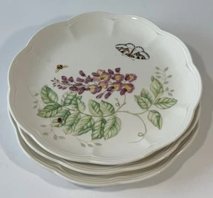 "3 platos de cena Lenox Butterfly Meadow 11"" borde festoneado usados en excelente estado" - Imagen 1 de 7