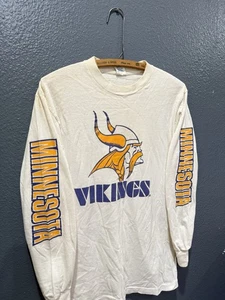Vintage 80’s Logo 7 NFL Minnesota Vikings White Long Sleeve Shirt Size Medium - Picture 1 of 7