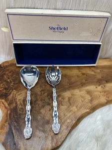 The Sheffield Silver Co Silver Plate Salad Serving Set Spoon Fork W/ Storage Box - Picture 1 of 23