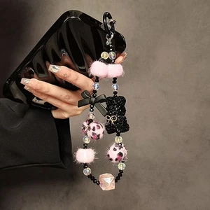 Creative Leopard Print Bow Keychain Plush Short Phone Strap Bag Accessories - Photo 1/10