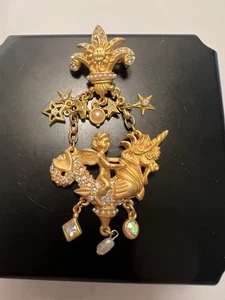 Broche/Pin Kirks Folly Fleur De Lis Querubín Unicornio Caballito de Mar Estrellas Luna Firmado - Imagen 1 de 2
