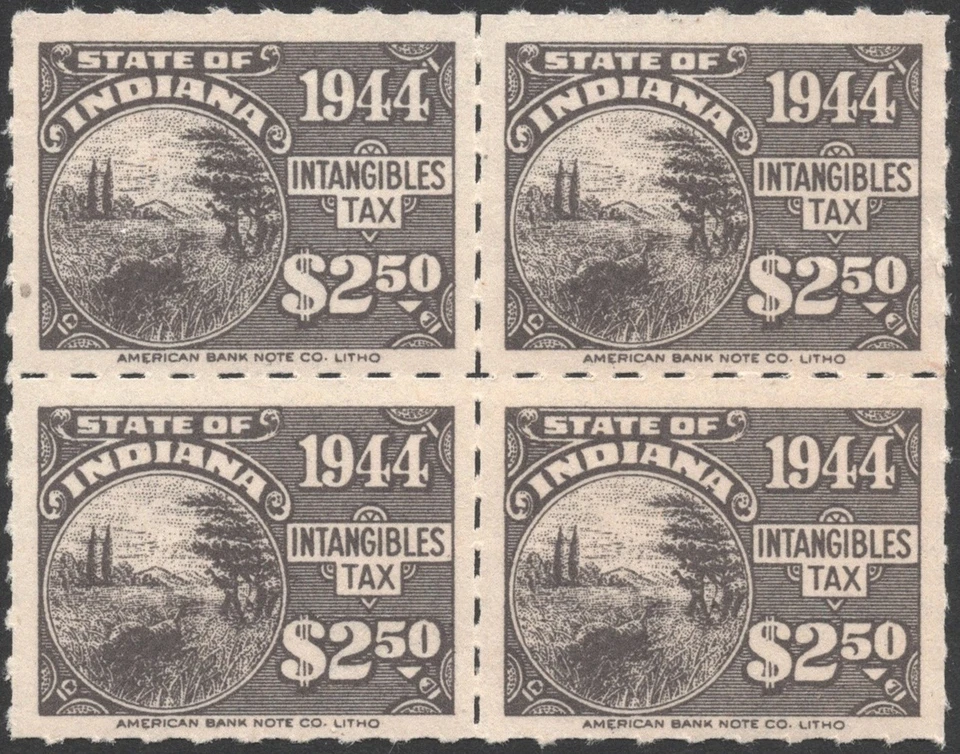 SRS IN D98 $2.50 Indiana Intangible Tax Revenue Block of Four (1944) MNH* - Image 1 of 1