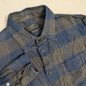 Rag & Bone Flannel Button Down Shirt Mens M Dark Blue Plaid Classic - Picture 1 of 10