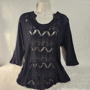 XCVI Top Womens Small Black Crochet Lace Sheer Boho Romantic  - Picture 1 of 17