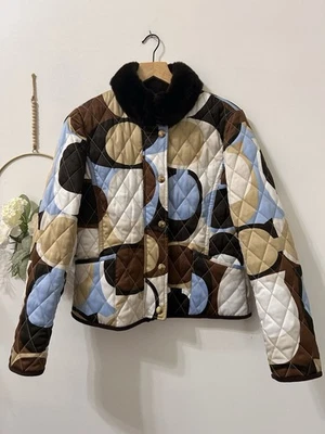Coach Signature Quilted Full Zip/Snap Button Jacket W/ Real Rabbit Fur Collar M - Image 1 of 4