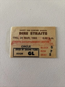 VINTAGE: DIRE STRAITS 1983 Australian Tour Ticket Stub (Perth Show) RARE - Foto 1 di 3