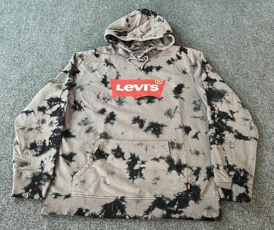 Levis Mens Large Hoodie Gray Black Tie Dye Red Logo Block Pullover  - Image 1 of 4