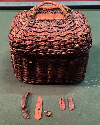 Antique 19th C 1800s Primitive Woven Harvest Covered Basket Old Patina - Image 1 of 4