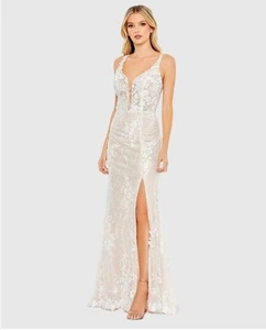 NWT Mac Duggal Ivory Glitter Floral Applique Sleeveless Mermaid Gown 12 - $898 - Picture 1 of 15