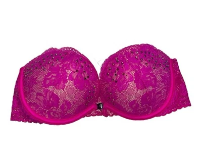 Sujetador Victoria's Secret Acolchado Sin Tirantes Rosa Caliente Estrás Encaje 32C Foto 1 de 4