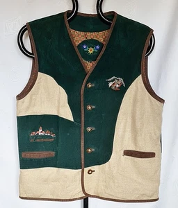 VEST VINTAGE TRACHTEN OKTOBERFEST DIRNDL TYROL LEATHER LINEN MEN :US40/EU50 - Picture 1 of 8