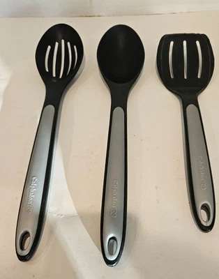 Lot - 3 Calphalon Nylon Utensils~ Spoons and Turner~ Black Gray Silicone Handles - Image 1 of 4