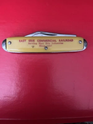Navaja de bolsillo vintage East Erie Commercial Railroad de dos hojas, marcada EE. UU. Foto 1 de 4