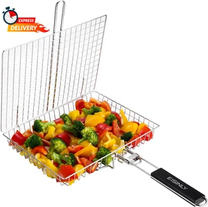 Portable Grill Basket,  BBQ Grilling Basket for Outdoor Grill Removable Handle - Picture 1 of 12