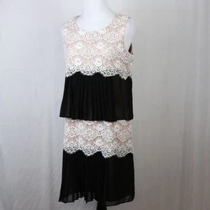 Jessica Simpson Black Tan Sleeveless Lace Tiered Pleated Shift Mini Dress Size 4 - Picture 1 of 3