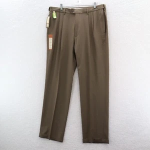 Haggar Dress Pants Men's 38x34 Brown Eclo Classic Fit Eclo Stria Pleated Slacks - Picture 1 of 11