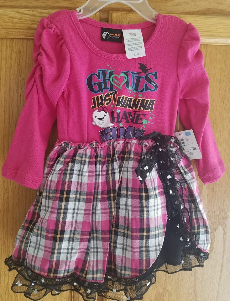 Nuevo con etiquetas Vestido de Halloween de vacaciones para bebés niñas "Ghouls Just Wanna Have Fun" Talla 12 meses Foto 1 de 2