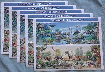 Five Sheets x 15 = 75 THE WORLD OF DINOSAURS 32¢ US Postage Stamps USA Sc # 3136 - Image 1 of 4
