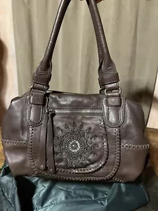 Lockheart Brown Leather Beaded Shoulder Bag BNWOT Lockheart Handbag - Picture 1 of 16