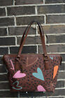 NWT Fossil Womens Jacqueline Hearts Tote Bag ZB1578745 brown ink blue