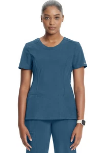 Caribbean Blue Cherokee Scrubs Infinity Round Neck Top 2624A CAPS Antimicrobial - Picture 1 of 5