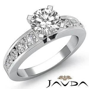 Anillo de compromiso redondo de diamantes para mujer conjunto de canales GIA F VS1 oro blanco de 14 k 2,2 quilates - Imagen 1 de 12