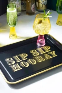 Next UK Sip Sip Hooray Black Slogan Drinks Serving Tray Very Rare! - Picture 1 of 4