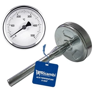 Termometro per Forno a Legna Fumi 500° C 60 MM Sonda Lunga CM 10 15 20 30 27802V - Imagen 1 de 5