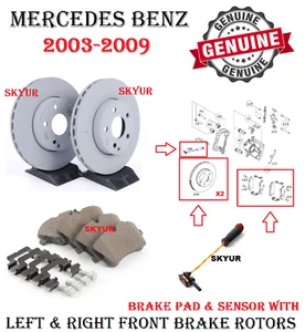 Mercedes Front 2 Disc Brake Rotors w/ Brake Pad & Sensor E320 E350 W211 Genuine - Picture 1 of 6