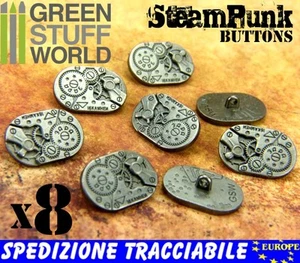 8x BOTTONI Ovali SteamPunk Metallo - Movimenti Vintage Orologi - ARGENTO - Foto 1 di 1