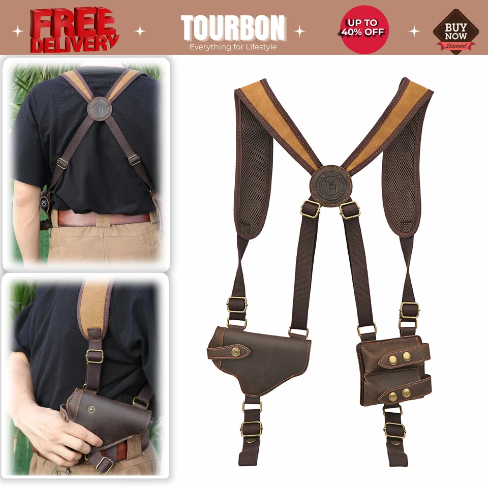 Tourbon Pistol Shoulder Holster Double Mag Pouch Handgun Bag Wear Case HA1333CA