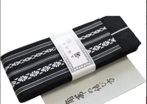 Japanese Traditional KAKU OBI Kimono Belt Cotton 100% Black Made in JAPAN - Picture 1 of 7