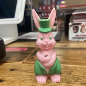 Vintage Rosbro Kunststoff 4 Zoll Osterhase Kaninchen Lutscher Halter Süßigkeitenbehälter - Bild 1 von 7