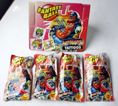 4X VINTAGE CHUPA CHUPS FANTASY BALL GUM LOLLIPOP + TATTOO NEW SEALED NOS ! - Image 1 of 4