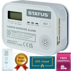 Status Digital Carbon Monoxide Alarm With 3XAA Battery Include White 10Yer Life - Picture 1 of 5