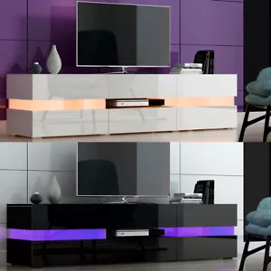 Modern 177cm TV Unit Cabinet Stand - Matt Body & High Gloss Doors RGB LED Lights - Picture 1 of 19