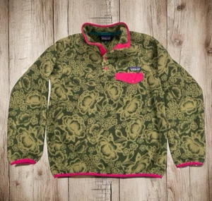 Patagonia Synchilla Snap T Fleece Pullover Womens S Green Lotus Flower Hawaiian - Picture 1 of 13