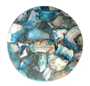 14" Blue Agate Stone Designer Top Coffee Table Occasional Cafeteria Decors A053 - Picture 1 of 4