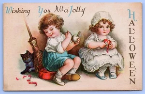 1908 Halloween Children & Black Cat Clapsaddle Wolf & Co. Antique Postcard - Picture 1 of 2